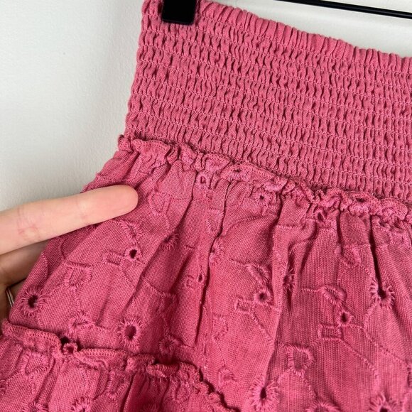 NWT American Eagle Pink A-line Smocked Tiered Eyelet Mini Skirt - Picture 2 of 7